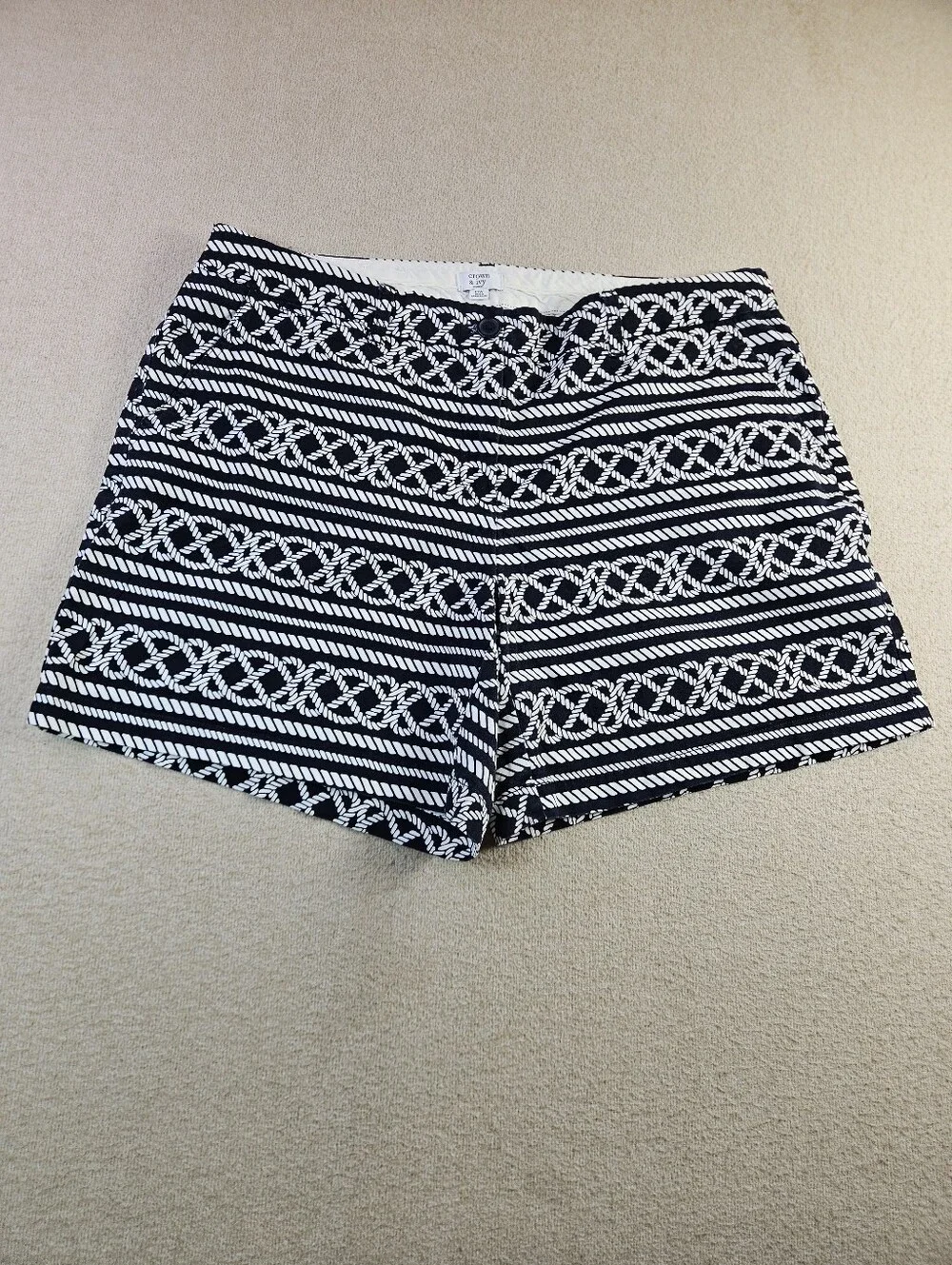 Crown & Ivy Womens 18W Navy White Rope Print Stretch Shorts Plus Size